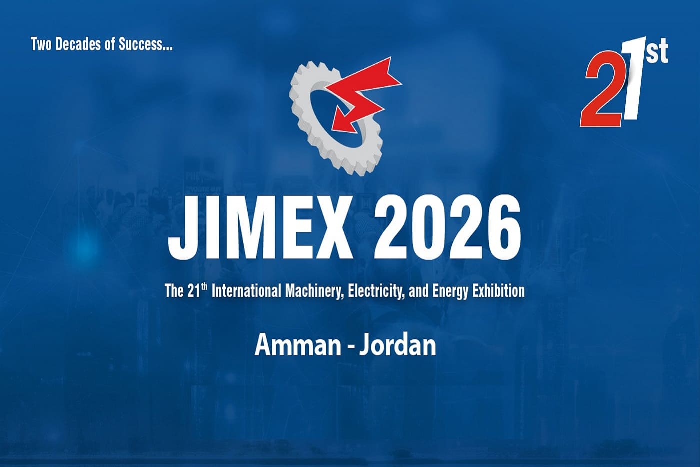 JIMEX 2025 Middle East Arab Expo banner featuring Indian Pavilion, mechanical engineering, machinery, and electricity exhibition in Jordan